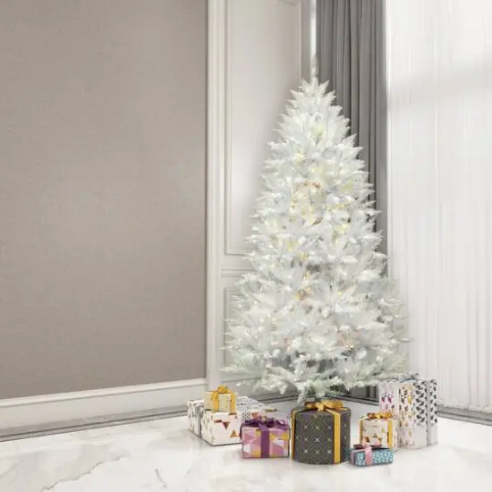 7.5ft. Pre-Lit Sparkle White Spruce Artificial Christmas Tree, Pure White LED Lights {3}