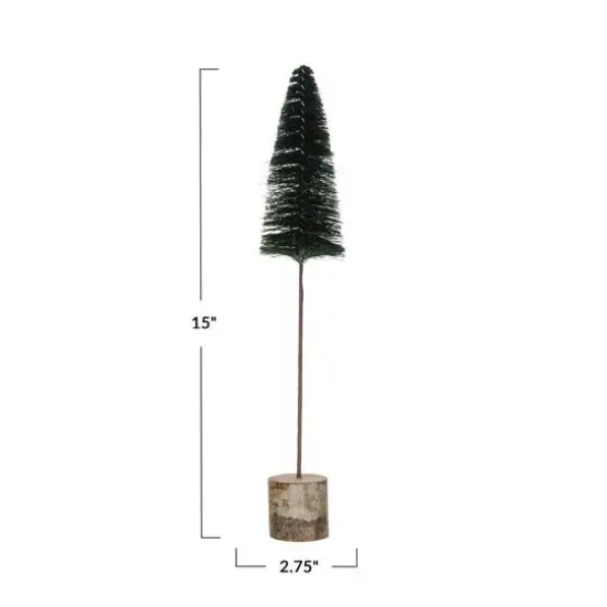 Hello Honey&reg; 15" Green Sisal Bottle Brush Tree with Wood Base & Glitter Stars {4}