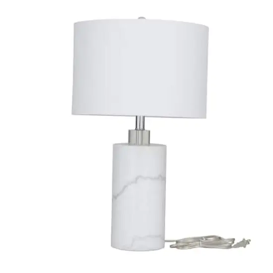 White Marble Thick Stand Table Lamp with Drum Shade 15" x 15" x 26" {3}