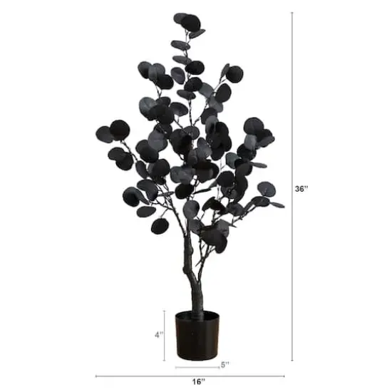 3ft. Pre-Lit Artificial Halloween Black Eucalyptus Tree with 80 Orange & Purple LED Lights {3}