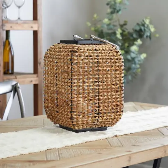 16" Brown Dried Plant Handmade Candle Lantern with Glass Holder and Handle {7}