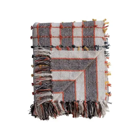Hello Honey&reg; 60" Multicolor Plaid Woven Cotton Blend Throw Blanket with Knots & Fringe {4}