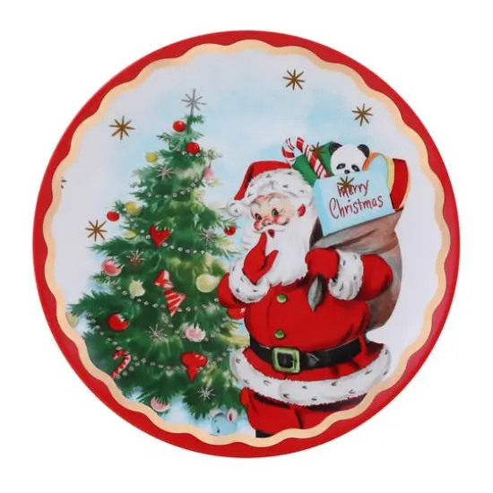 90th Anniversary Collection 8" Gold & Red Trimmed Ceramic Santa Plates, 4ct. {8}