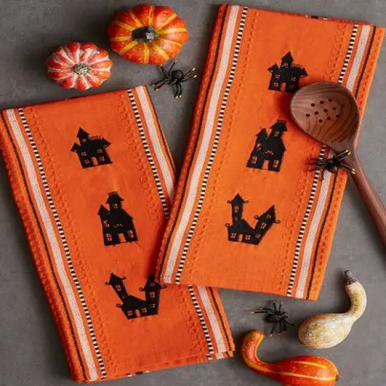 DII&reg; Haunted Houses Embroidered Dishtowel Set {7}