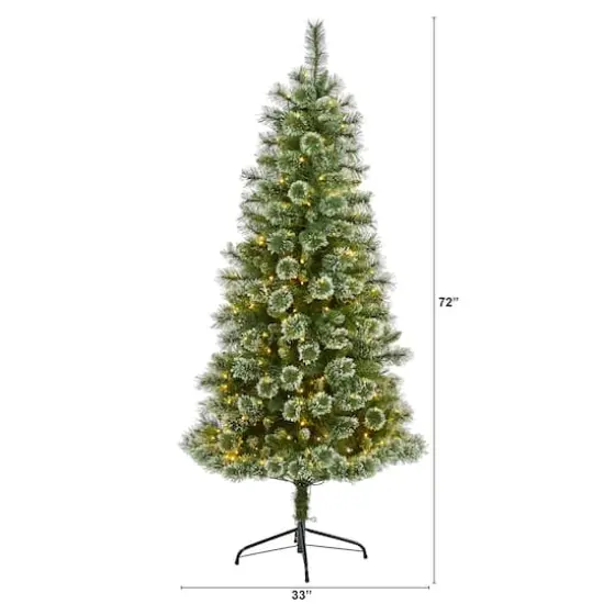 6ft. Pre-Lit Wisconsin Slim Snow Tip Pine Artificial Christmas Tree with Clear LED Lights {3}