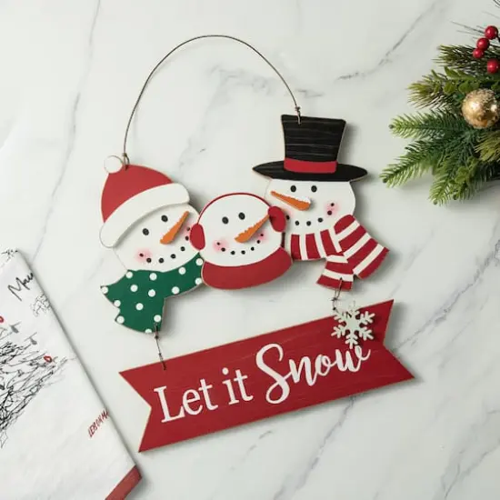 Glitzhome&reg; 12.75" Christmas Snowman Family Wall D&eacute;cor {3}