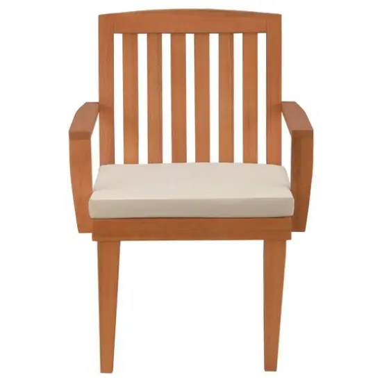 Eucalyptus Grandis Wood Dining Armchair with Beige Cushion {7}