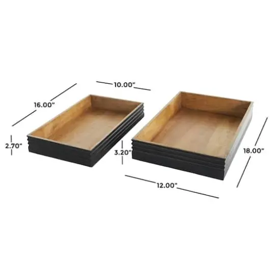 Brown Mango Wood Handmade Tray Set with Black Groove Exterior {8}