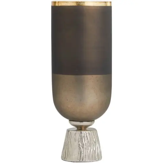 16" Bronze Glass Colorblock Candle Holder with Gold Accents & Textured Silver Base {3}