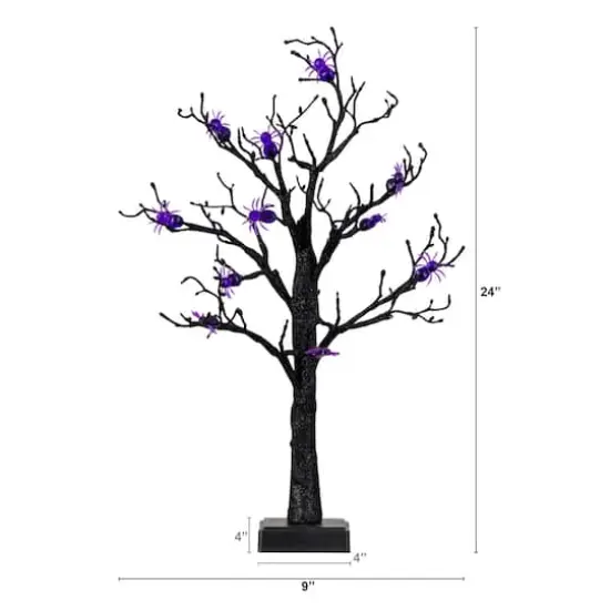 2ft. Pre-Lit Artificial Halloween Spider Twig Tree with 24 Purple LED Lights {3}