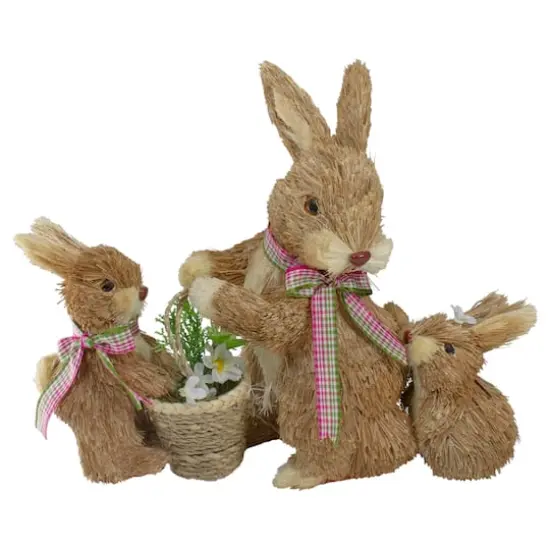 12.5" Sisal Mommy & Baby Bunnies Easter Figure {1}