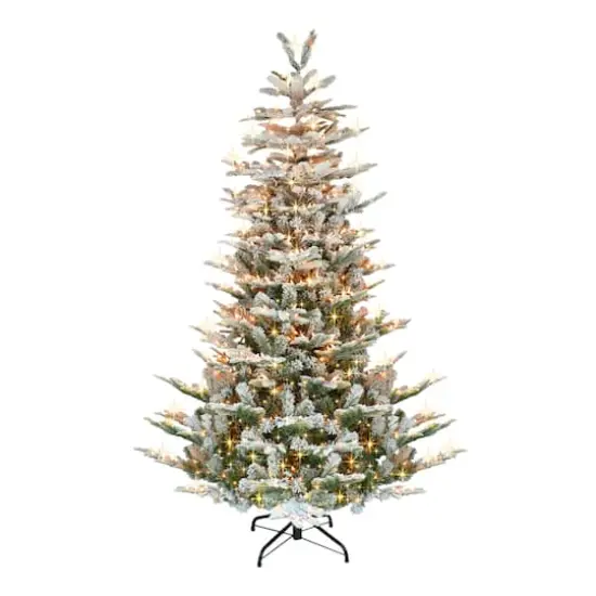 7.5ft. Pre-Lit Flocked Aspen Fir Artificial Tree, Warm White LED Lights {1}
