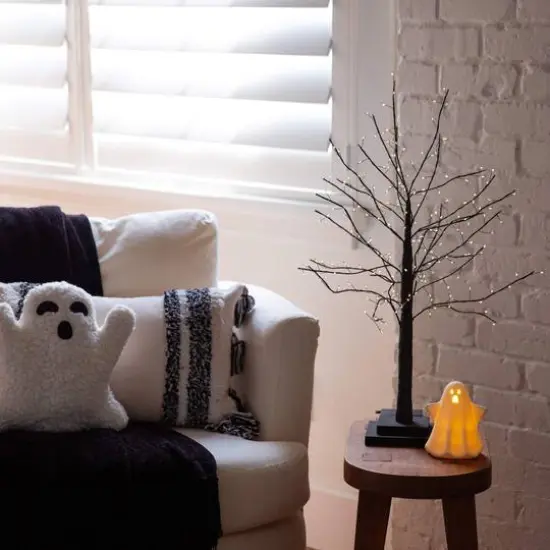 2ft. Pre-Lit Artificial Halloween Black Twig Tree with 210 Warm White Fairy Copper Wire LED Lights {11}