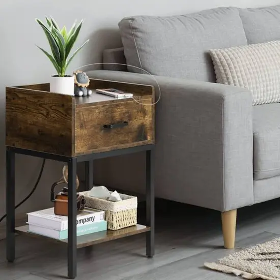NEX&trade; 2 Layer Bedside End Table with Drawer & USB Ports {3}