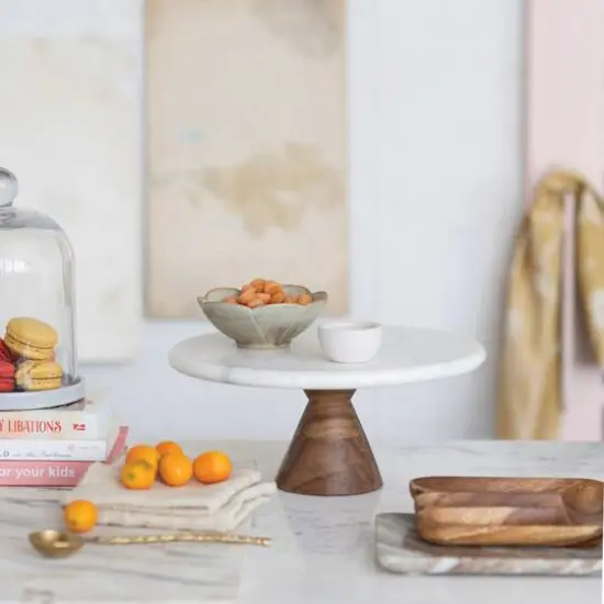 Hello Honey&reg; 12" Marble Pedestal with Wood Base Stand {3}