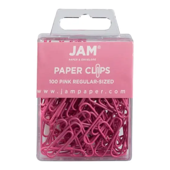 JAM Paper 1" Colorful Standard Paper Clips, 2 Packs of 100 Pink {1}
