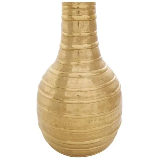 13" Gold Metal Snakeskin Inspired Vase with Dimensional Linear Accents {4}