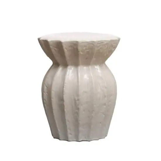 Hello Honey&reg; 20" Elegant Round Sculpted White Stoneware Stool {1}