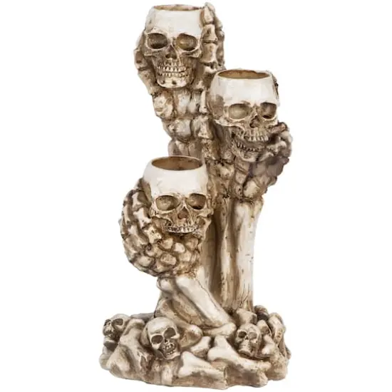 12" Triple Skulls Halloween Tea Light Candle Holder {1}