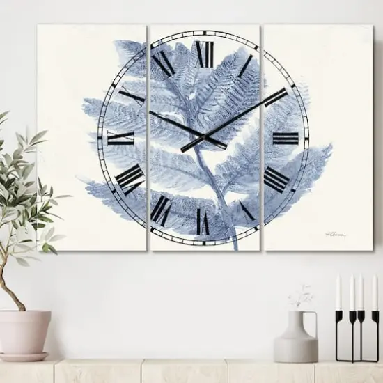 Designart 'Forest Ferns Blue Farmhouse Multipanel Wall Clock {3}