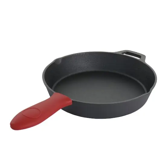 MegaChef Pre-Seasoned Cast Iron 6 Piece Set With Red Silicone Holders {8}
