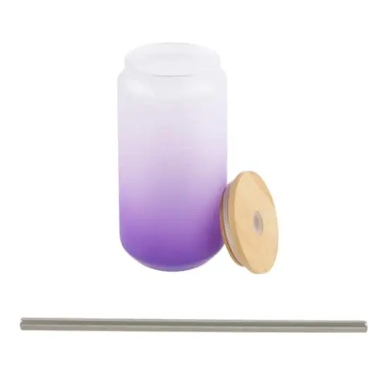 18oz. Frosted Glass Sublimation Tumbler with Bamboo Lid & Straw by Make Market® Purple {3}