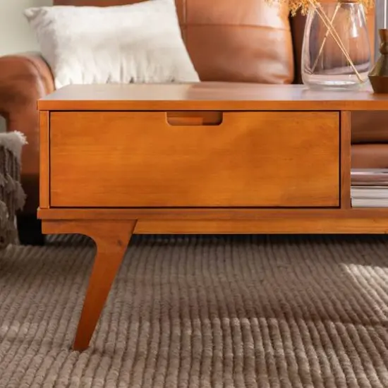 Caramel 1-Drawer Bridge Leg Solid Wood Coffee Table {7}