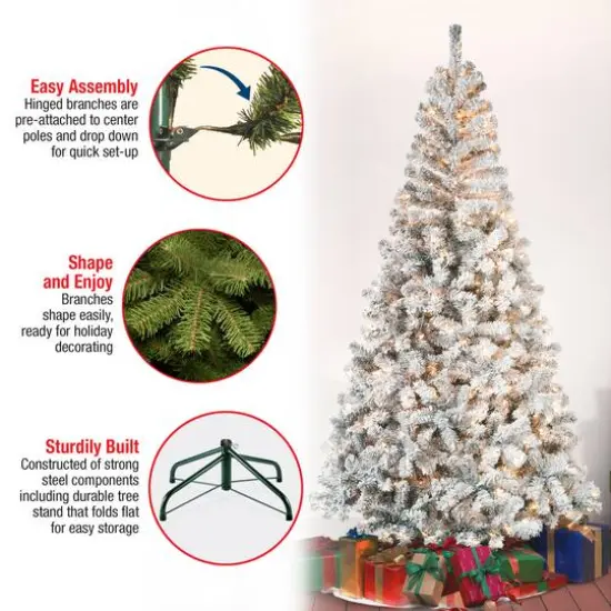 7.5ft Pre-Lit Acacia Flocked Artificial Christmas Tree, Clear Lights {6}