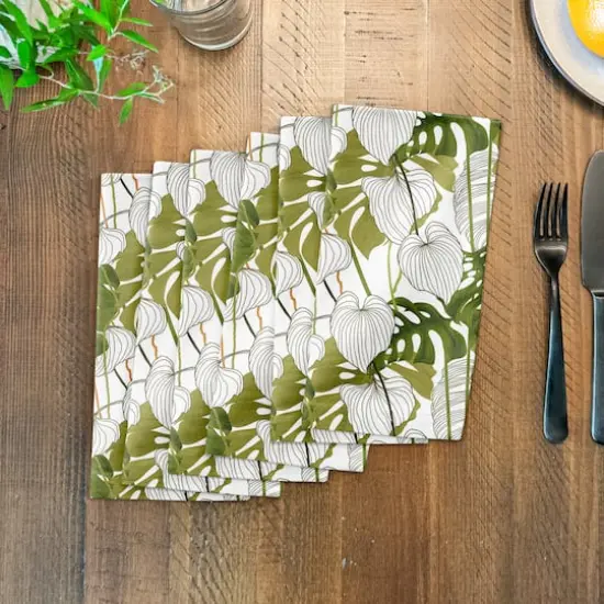 Yellow Green Monstera 10" x 10" Cotton Twill Napkin {4}