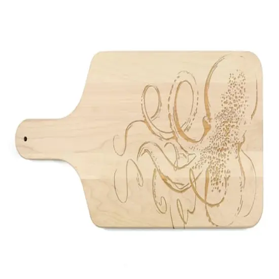 17" Sketched Octopus Maple Paddle Cutting Board {1}