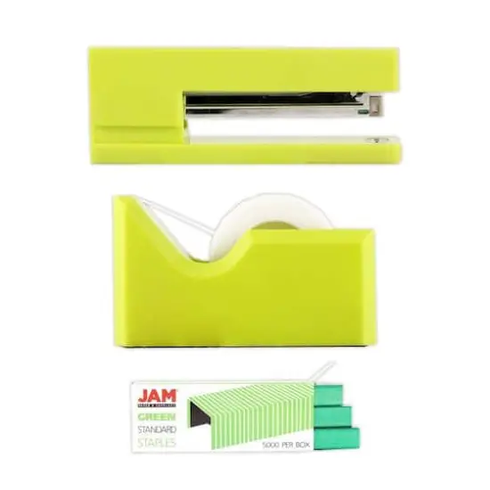 JAM Paper Stapler, Tape Dispenser & Staples Office Trio Kit Lime Green/Green {4}