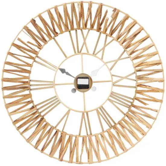 30.5" Gold Seagrass Round Wall Clock with Weaving Design {6}