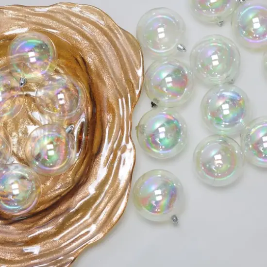 32ct. 3.5" Clear Iridescent Shatterproof Shiny Christmas Ball Ornaments {6}