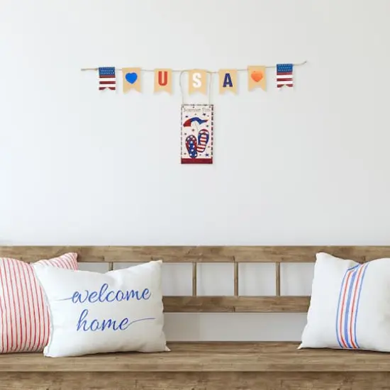 30.5" USA Summer Fun Welcome Patriotic Hanging Wall Decoration {4}