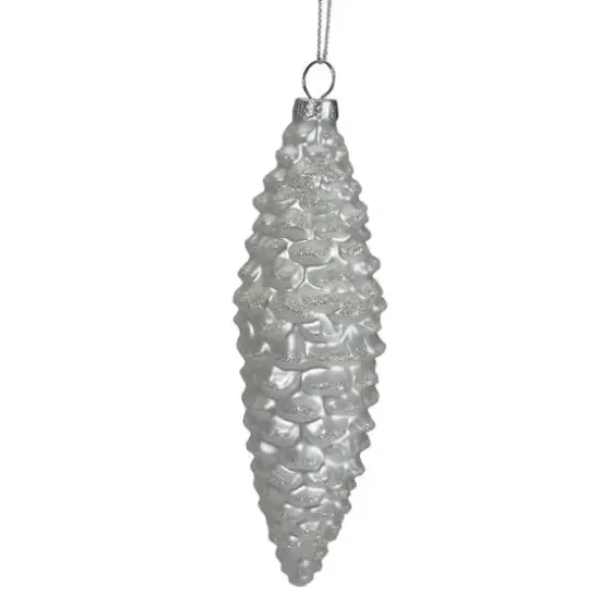 Frosted White Pine Cone Glass Ornament {1}