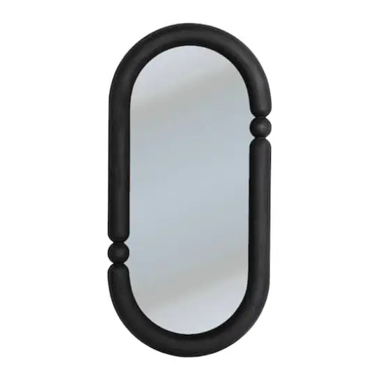 44" Black Oval Wood-Framed Mirror with Curved Border {3}