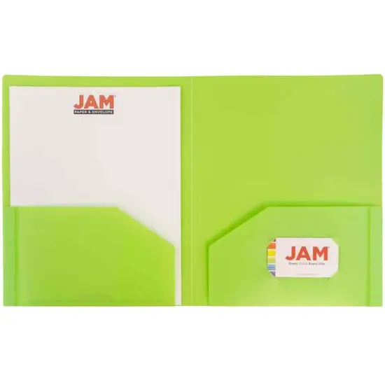 JAM Paper Heavy Duty Plastic 2-Pocket Folders, 6ct. Lime Green {5}