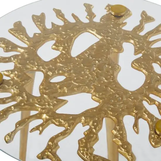 Gold Aluminum Modern Accent Table, 22" x 22" x 22" {7}