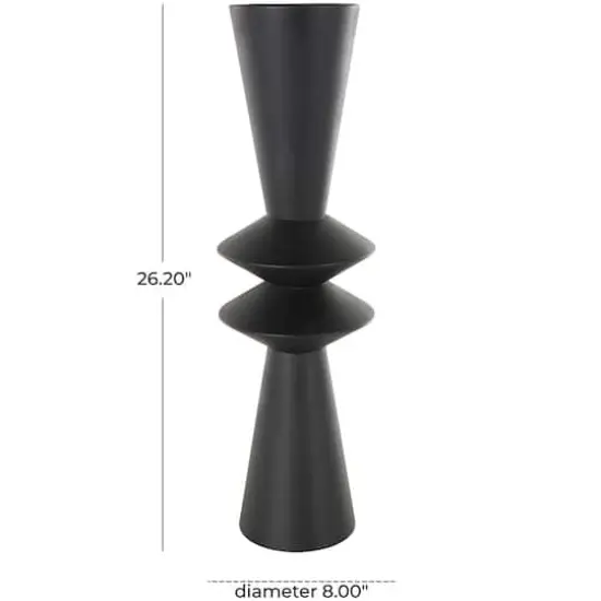 26" Black Fluted Metal Art Deco Vase {5}
