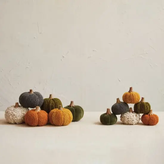 Hello Honey&reg; 3.5" Boucl&eacute; Velvet Pumpkin Holiday D&eacute;cor Set with Wood Stems {3}