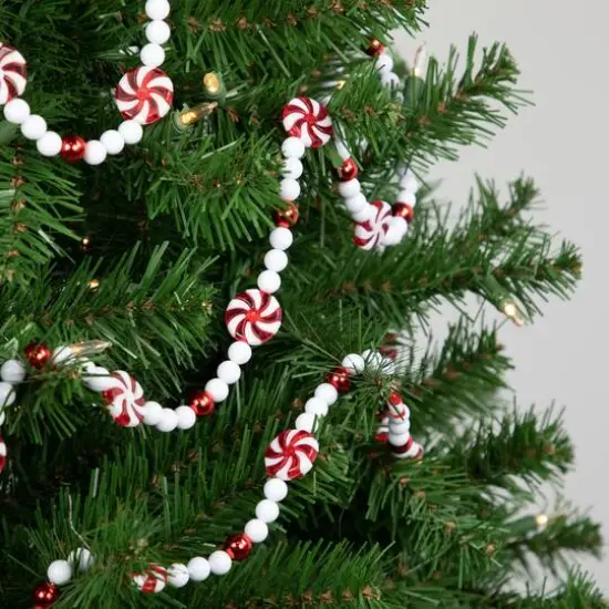 9ft. Shatterproof Red & White Peppermint Beaded Garland {3}