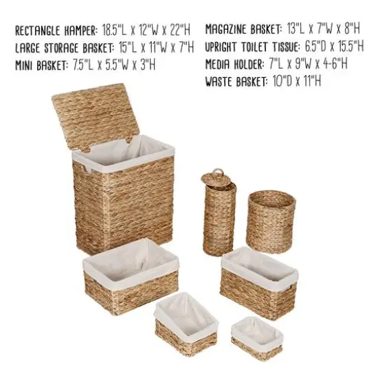 7-Piece Water Hyacinth Woven Bathroom Storage Basket Set {13}