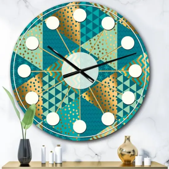 Designart 'Gold And Blue Dynamics I Mid-Century Modern Wall Clock {1}