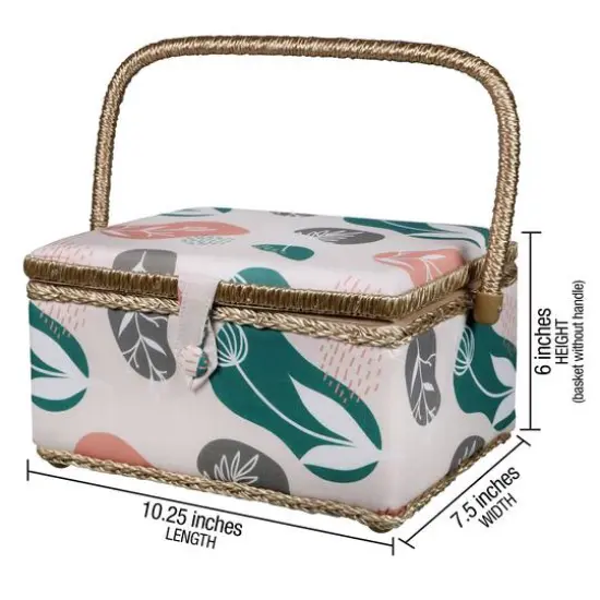 SINGER&reg; Large Tan Organic Print Sewing Basket with Sewing Scissors & Notions {6}