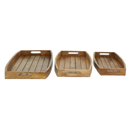 Rustic Brown Mango Wood Rustic Tray Set {6}