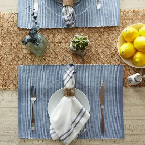 DII&reg; 2-Tone Ribbed Placemats, 6ct. Stonewash blue and white {8}