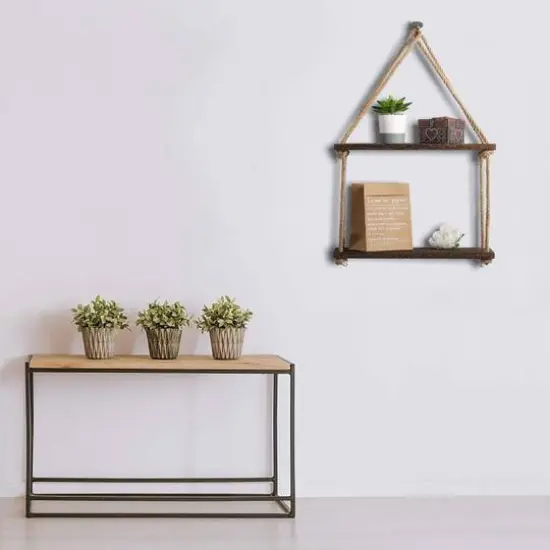 Brown Haitral Wood Floating Shelves Set {7}