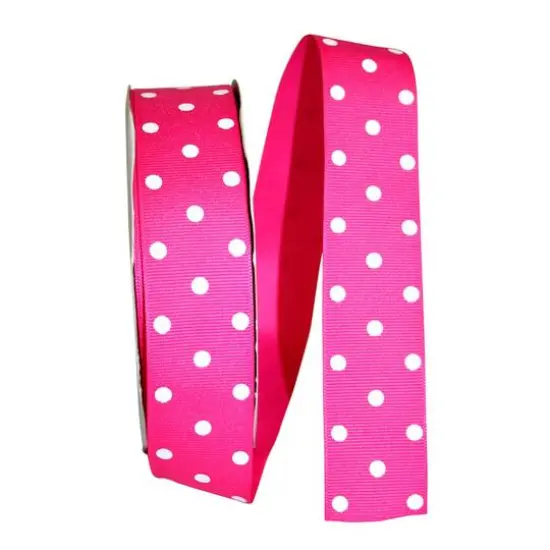 JAM Paper 1.5" x 50yd. Grosgrain Aspirin Dots Ribbon Shocking Pink {1}
