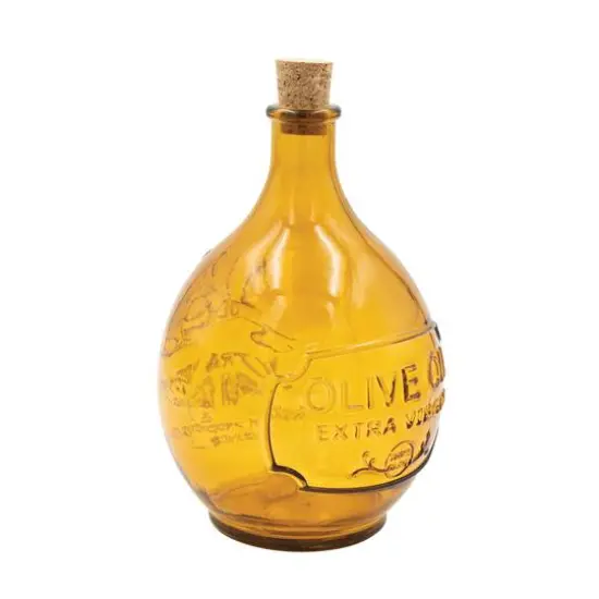 Hello Honey&reg; 7" Amber Olive Oil Embossed Reclaimed Glass Bottle with Cork {5}