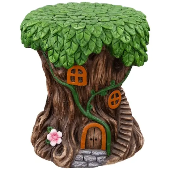13.75" Fairy Tree Stump Outdoor Garden Plant Stand {1}